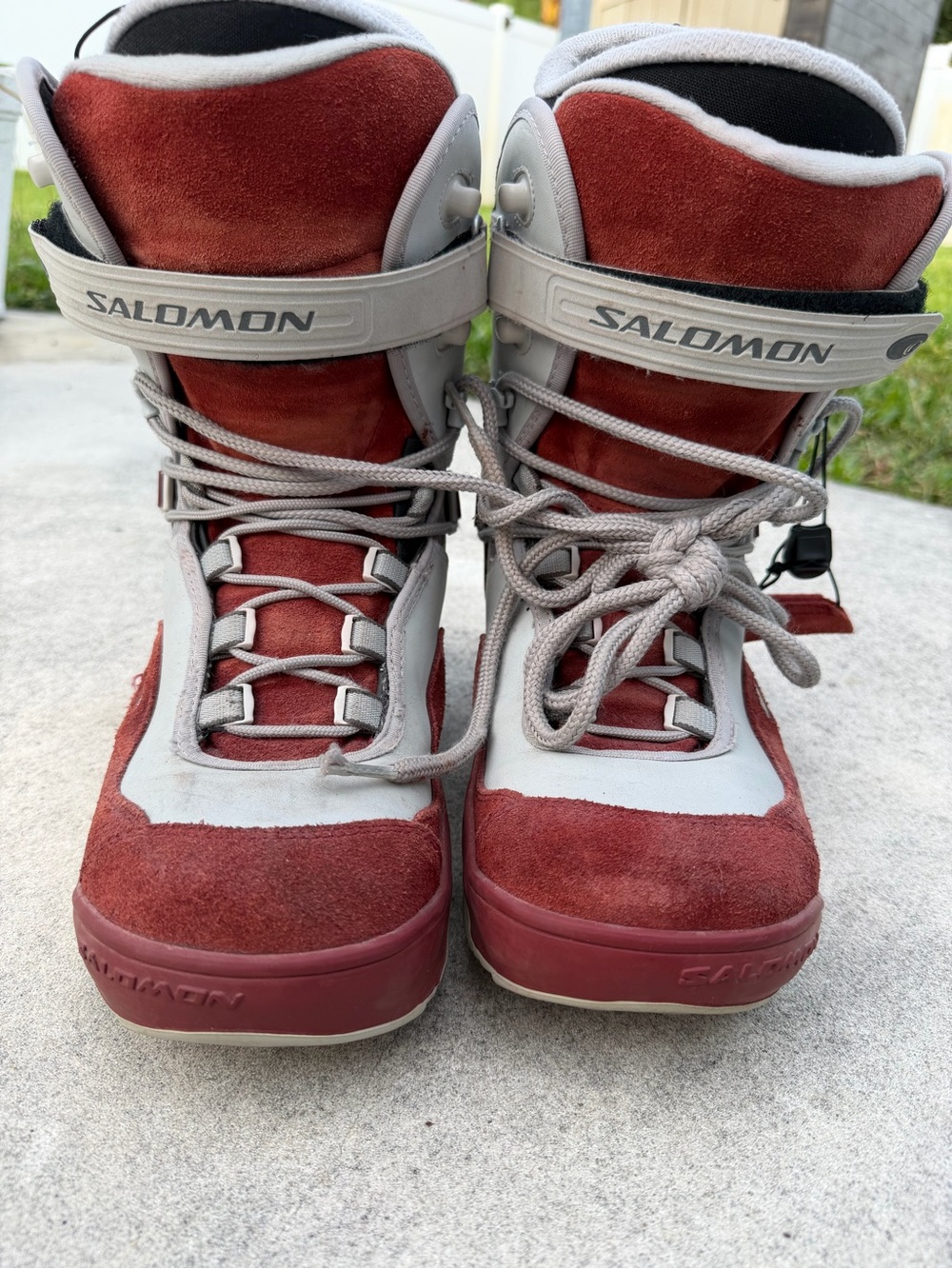 Salomon Red Suede Snowboard Boots with Gray Accents